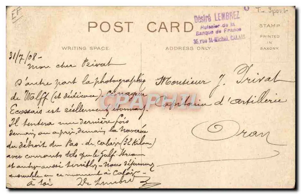 Athlète portant des médailles — ASC — éditeur T. Spork - Verso