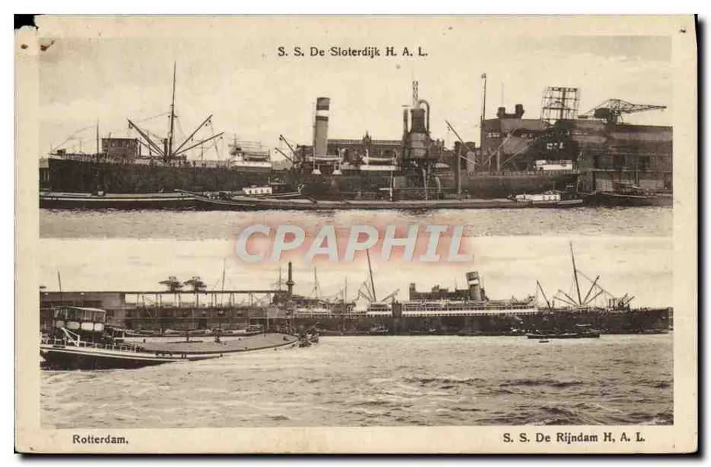Rotterdam — Hafen mit den Dampfschiffen S.S. De Sloterdijk H.A.L. und S.S. De Rijndam H.A.L. — J.H. Schaefer, Platinotype Edition, R. 23 - Vorderseite