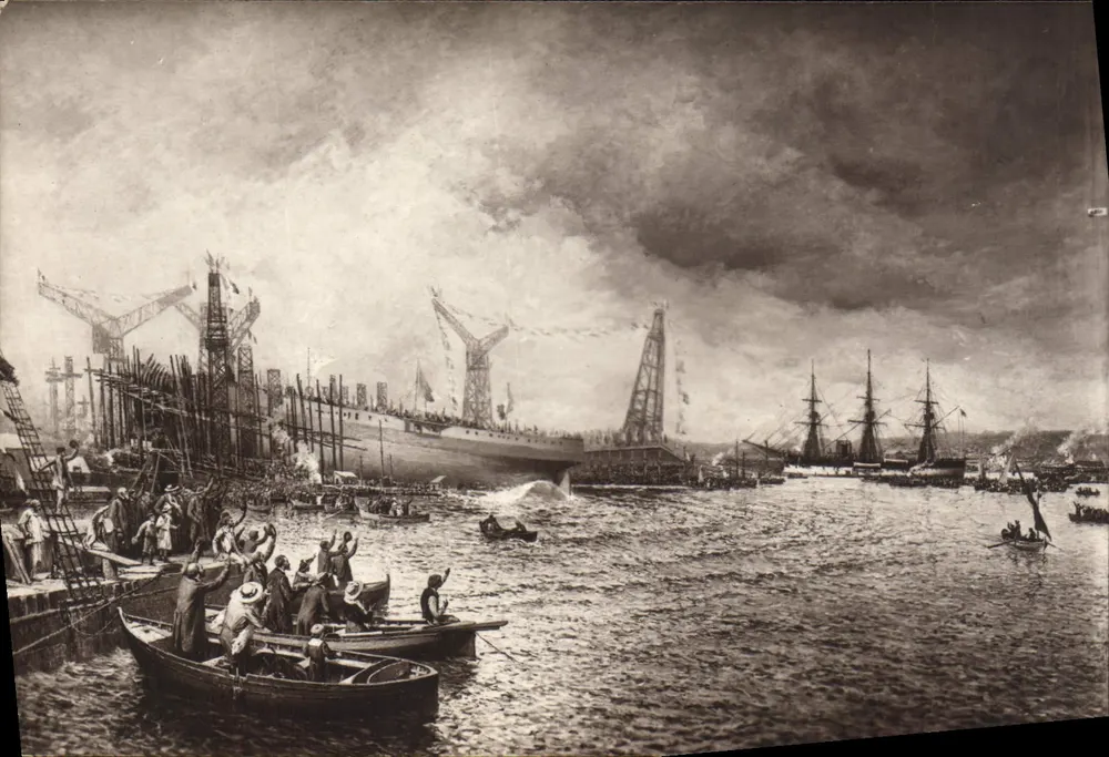 Start des Bauens eines großen Schiffs in Southampton — historische Ansicht — unbekannter Verleger - Vorderseite