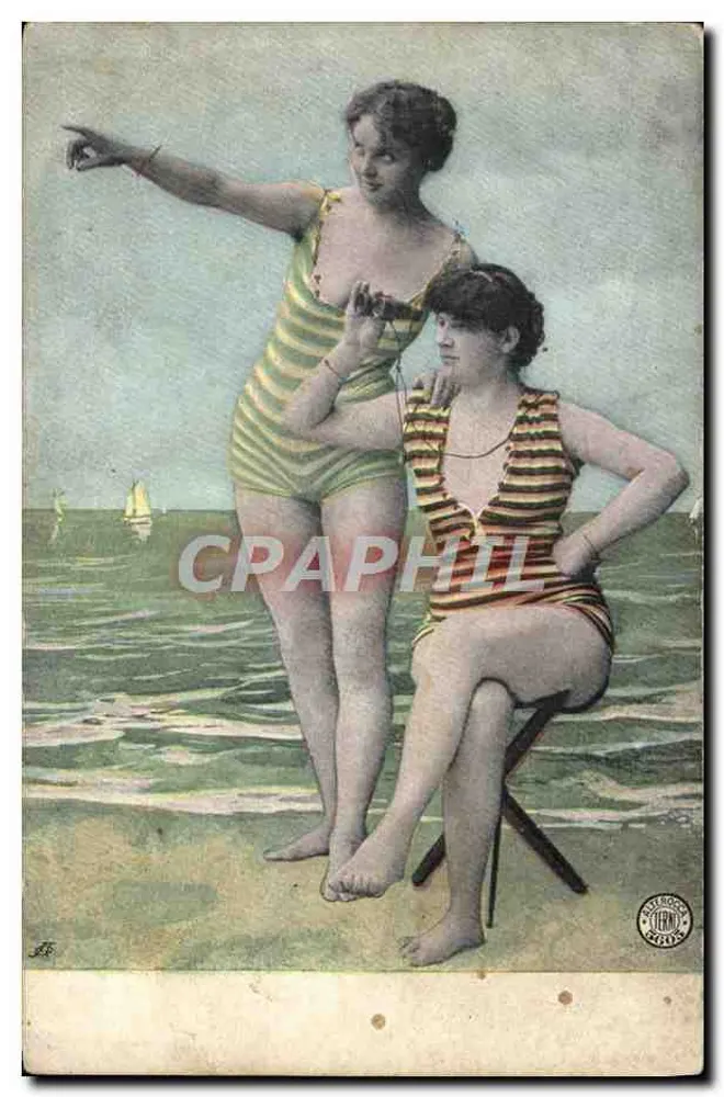 Zwei junge Frauen in Badeanzügen — Strandbild — Verlag: L. F. Édouard Équox - Vorderseite