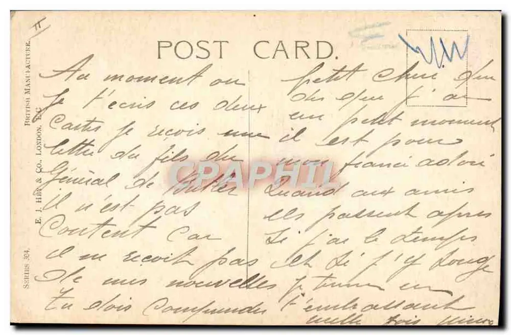 Frau in violettem Kleid — Abschied von der Mutterland — E. J. HER & CO. LTD, London, Serie 304 - Rückseite
