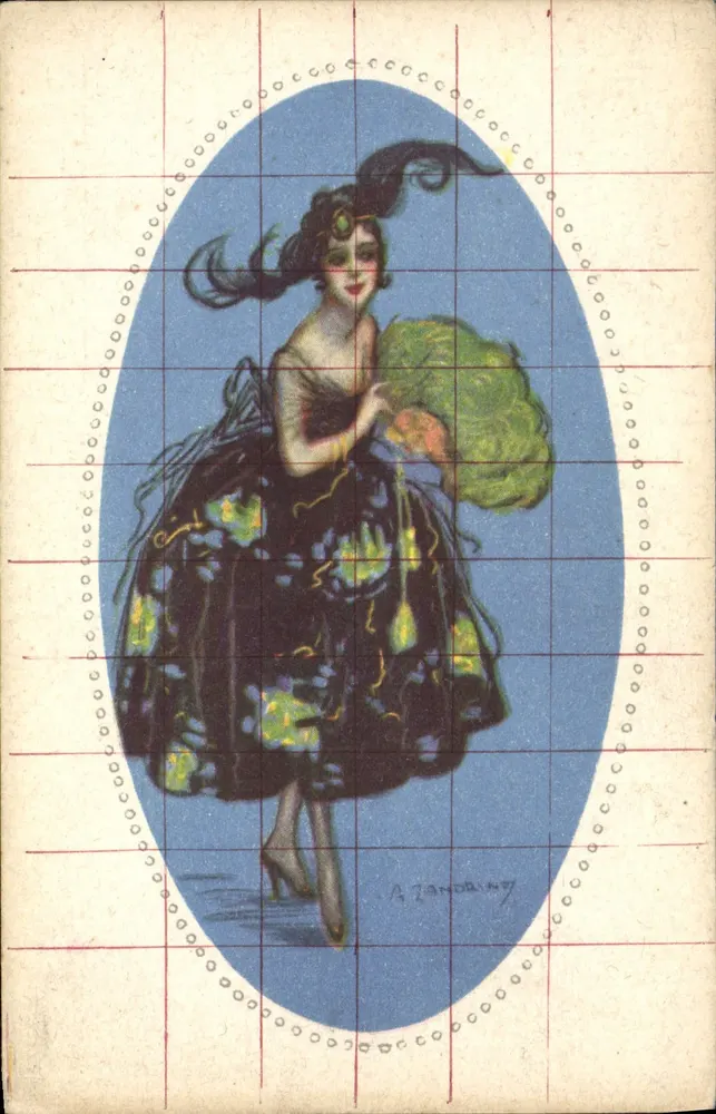 Frau in blühender Robe — Illustration — A. Zandor-Noy - Vorderseite