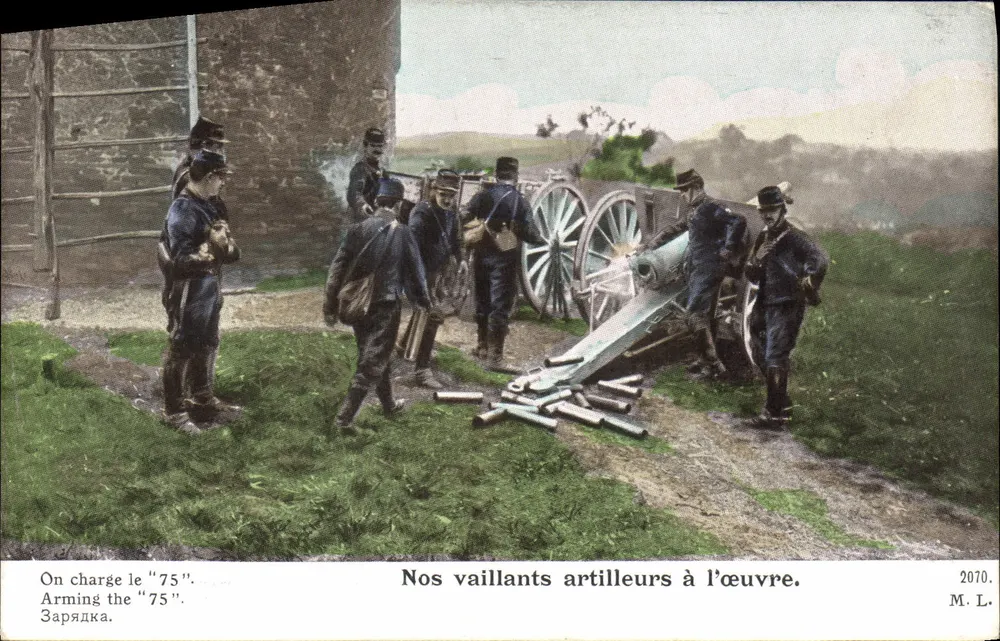 Französische Artillerie — Ladung des 75-mm-Kanons — M. L. n° 2070 - Vorderseite