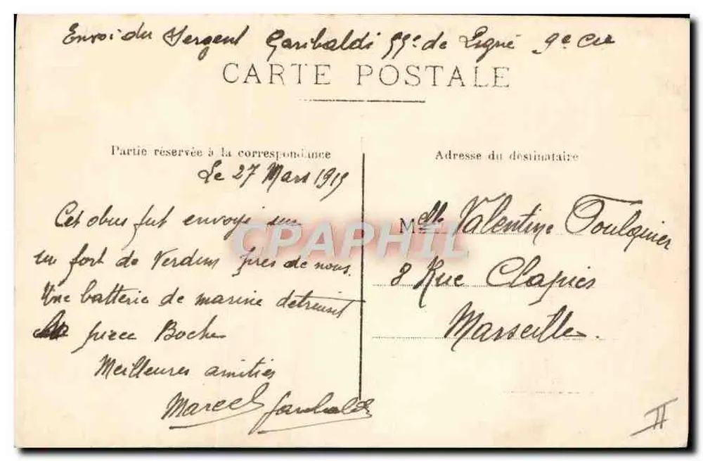 Bateria marítima destruída — Forte de Verdun — Carta postal militar - Verso