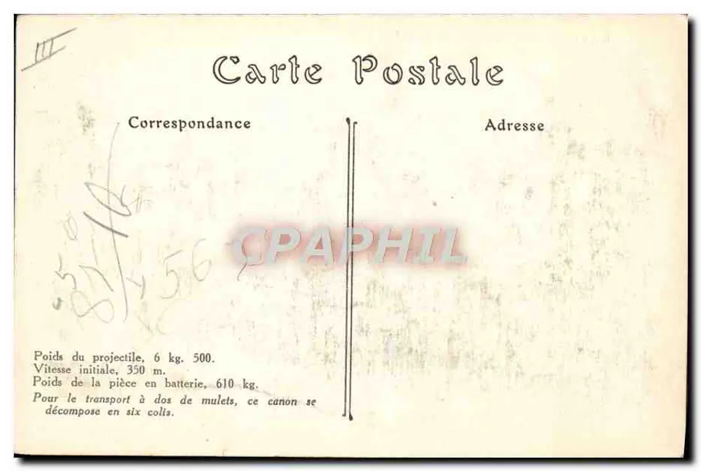 Kanone Schneider de 75 m/m de montagne — Typ M.P.C.2 — ND. Phot - Rückseite
