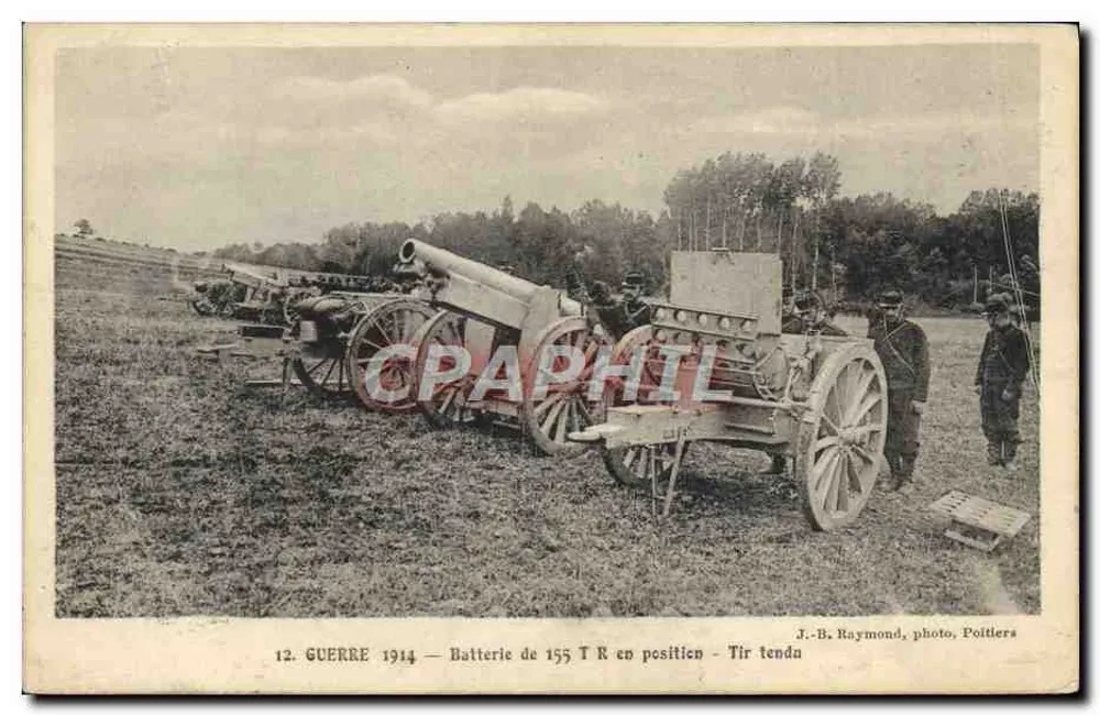 155 TR-Kanonenbatterie in Position - Spannung beim Schießen - Krieg 1914 - J.-B. Raymond, Foto, Poitiers - Vorderseite