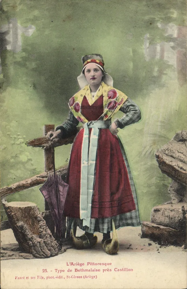 Mulher bethmalaise perto de Castillon — Tipo de Bethmalaise — Fauré e Filhos, fot.-edit., St-Girons (Ariège) n°25 - Frente