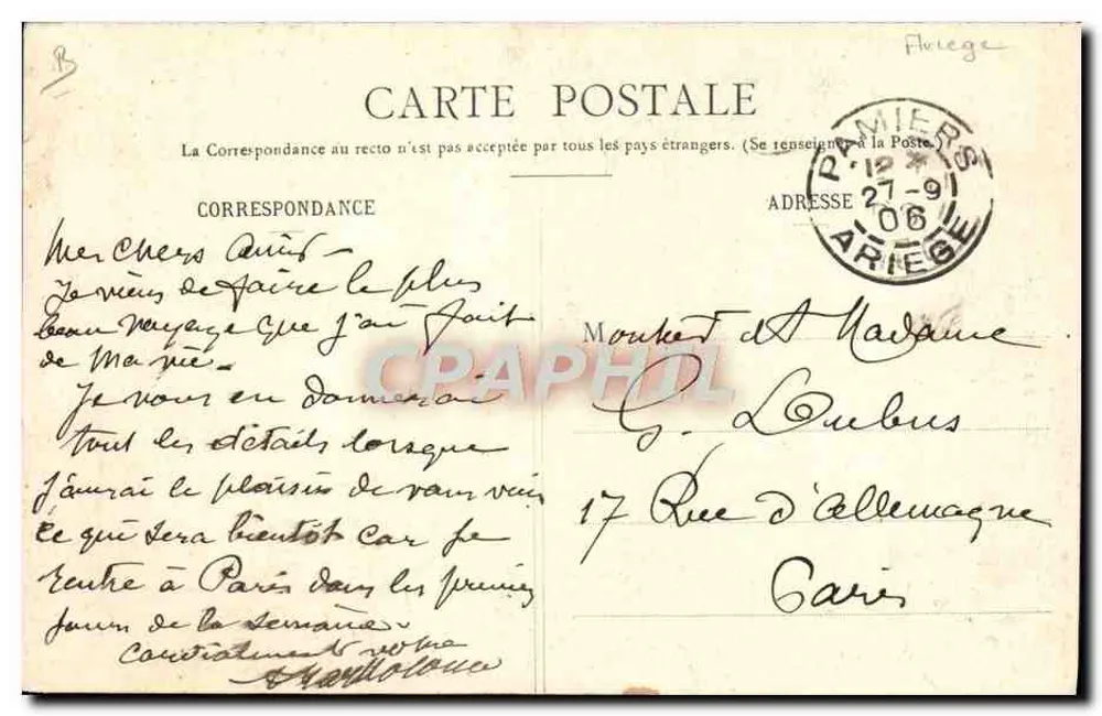 Mulher bethimalaise — Tipo de bethimalaise — Fauré e filhos, St-Girons e Foix (Ariège) n°27 - Verso