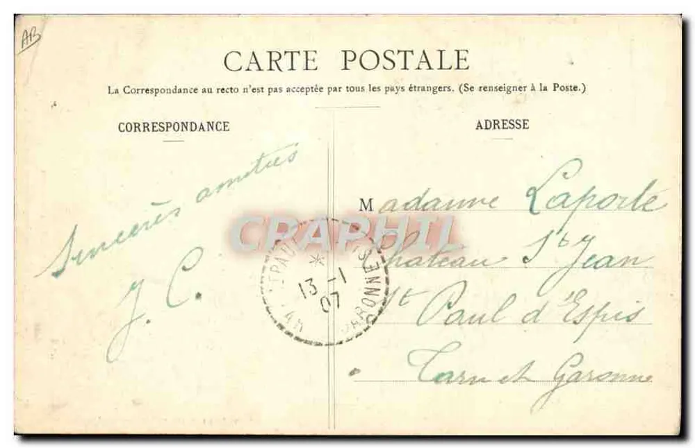 A Ariège Pittoresque — Tipo de Bethmalaise, Canton de Castillon — Faure & fils, n°26 - Verso