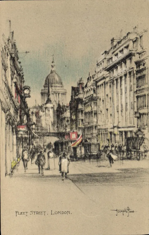 Fleet Street, London — Ansicht der Straße mit St Paul’s im Hintergrund — Zeichnung von Joseph Pike - Vorderseite