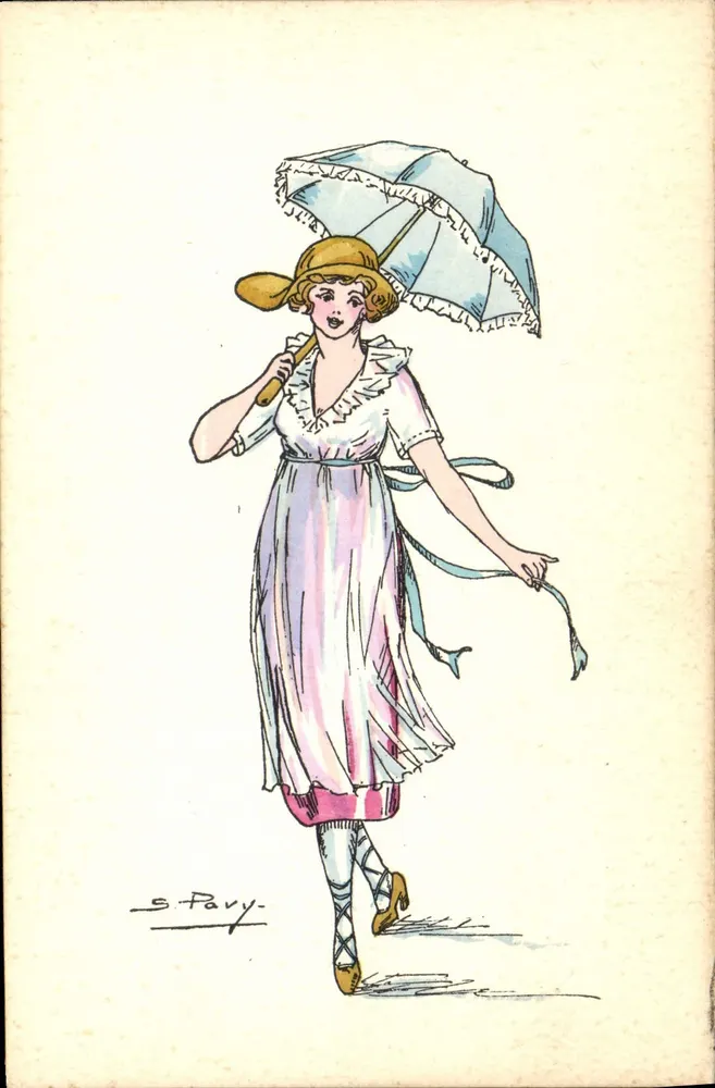 Frau mit Schirm — Illustration — J. PICOT, Avenue de l'Opéra, Paris - Vorderseite