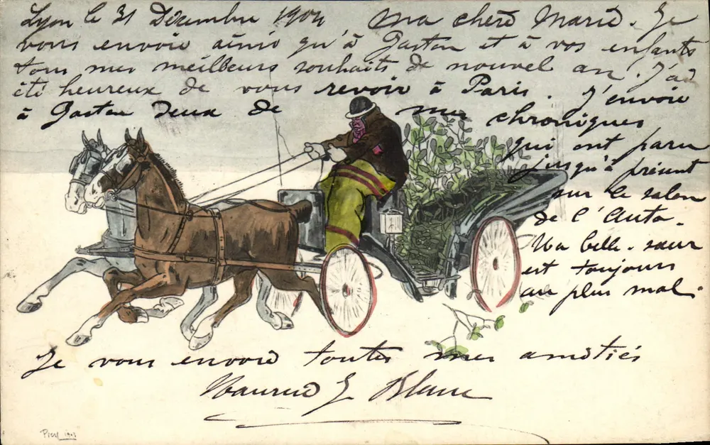 Kutsche mit Pferden — Illustration — Verlag Poul, Nr. 2593 - Vorderseite