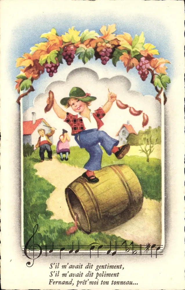 Kind auf Fass — Traubenlese-Szene — Imp. de France, Serie N°1723 - Vorderseite