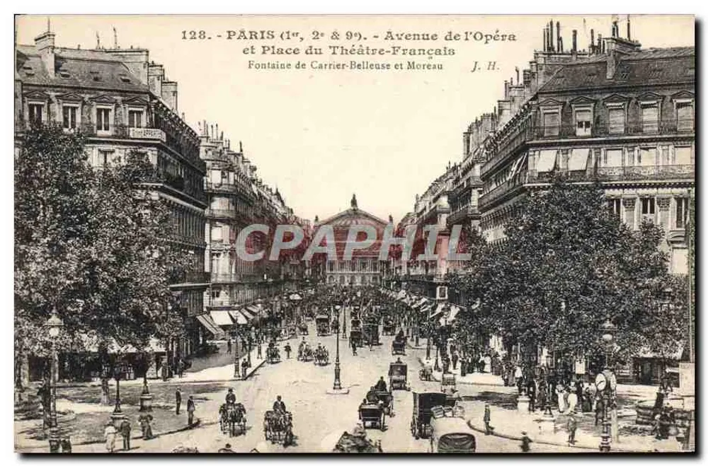 Paris (1. & 9.) - Avenue de l'Opéra und Place du Théâtre-Français — Fontaine de Carrier-Belleuse und Moreau — J. H. - Vorderseite