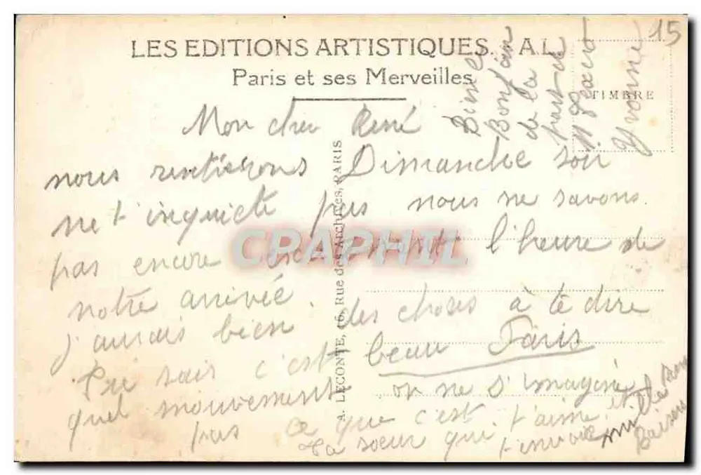 Paris - Praça Vendôme — coluna de Vendôme, carros da época — A.L. n°24 - Verso
