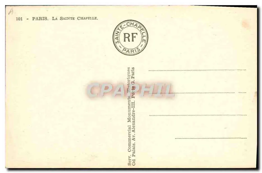 Paris - A Santa Capela — editor Serv. Comercial Monuments Historiques, Paris - Verso