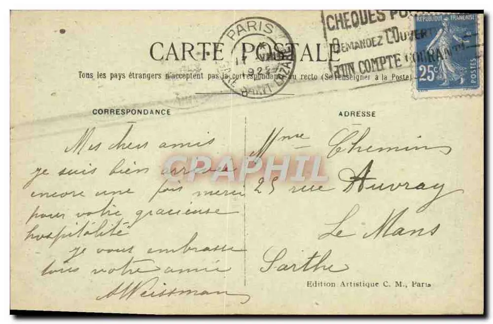 Paris (4º arrondissement) — Igreja de Nossa Senhora — Edição Artística C.M. - Verso