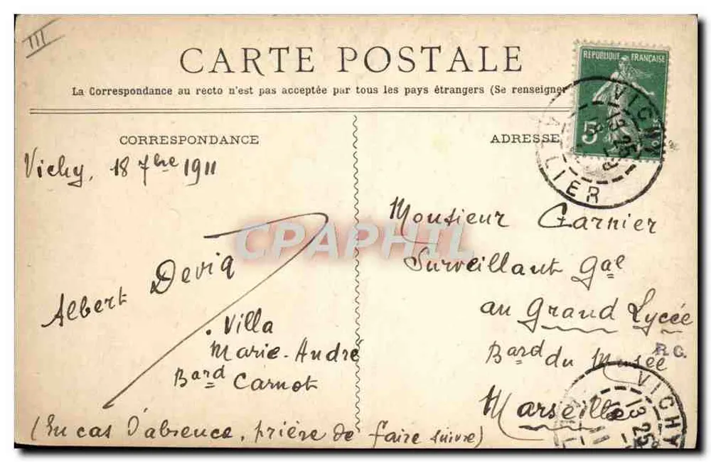Vichy — Fonte dos Célestins — ilustração de Léon Thaumier - Verso