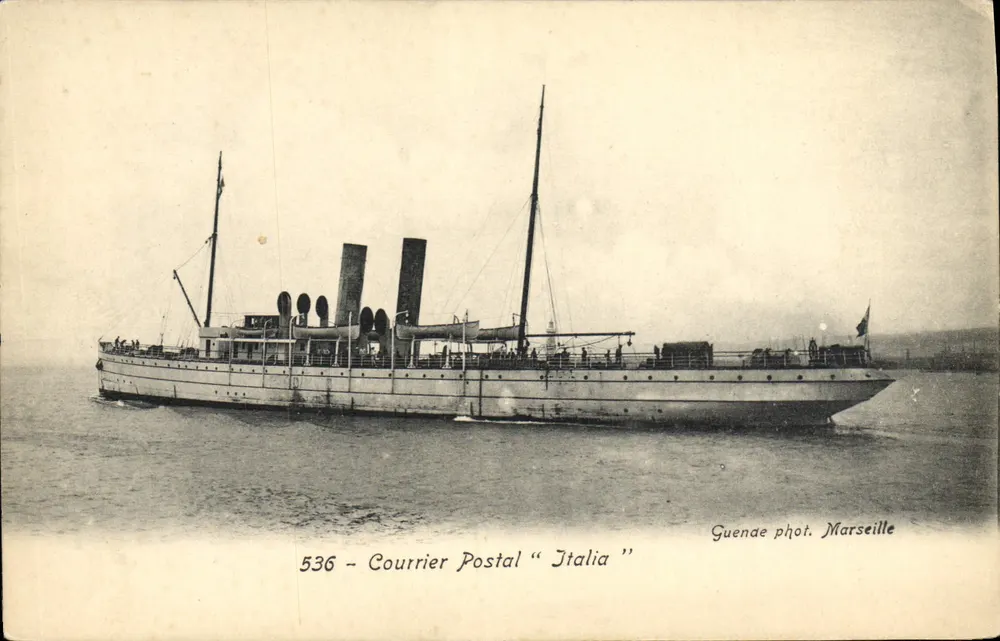 Correio Postal "Italia" — navio a vapor — Guenae fot. Marselha, n°536 - Frente
