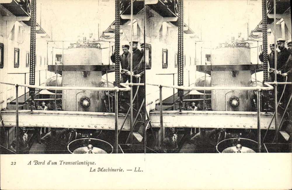 An Bord eines Transatlantikschiffes — Die Maschinerie — LL. — Nr. 22 - Vorderseite