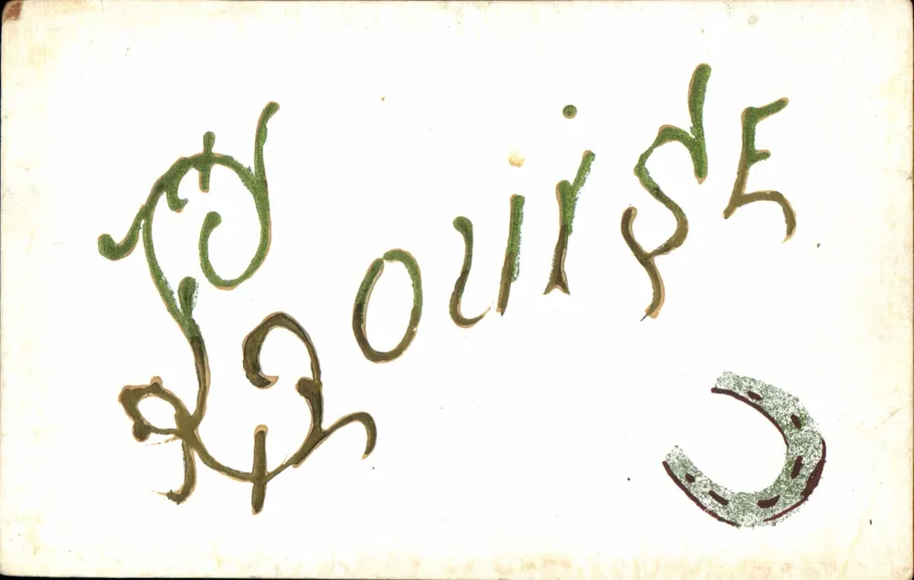 Louise de — decoração floral e ferro de cavalo — carta postal interna - Frente