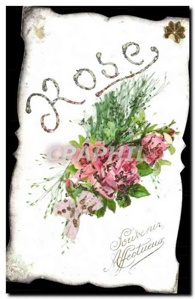 Mata de rosas — Lembrança Afetuosa — Carta postal francesa - Frente