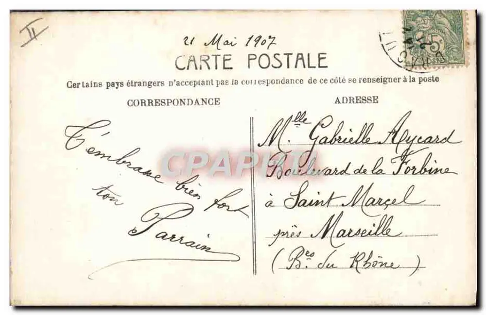 Gabrielle — carta postal de apresentação — M.F. Paris - Verso
