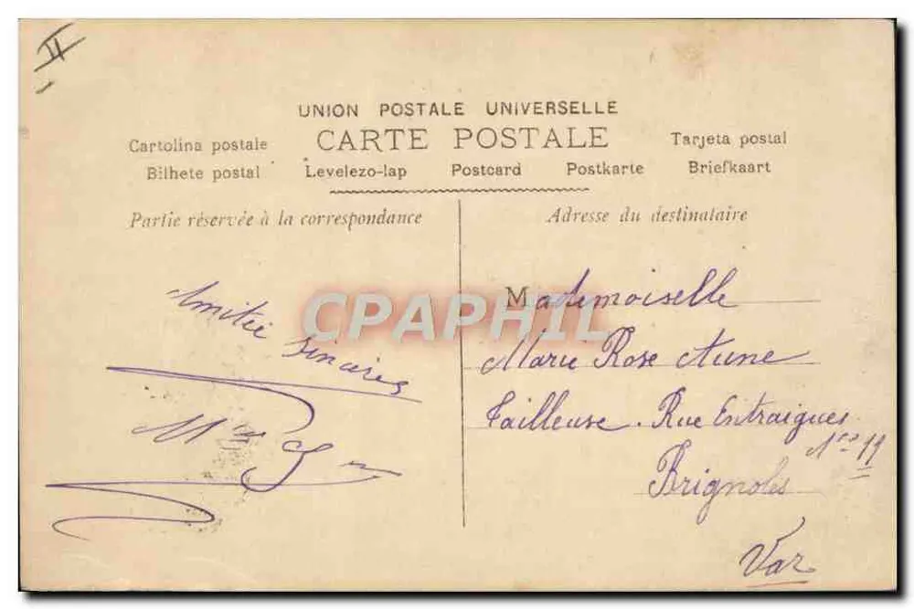 Marius — retrato de homem com rosas — editor Marius, n° 300 - Verso