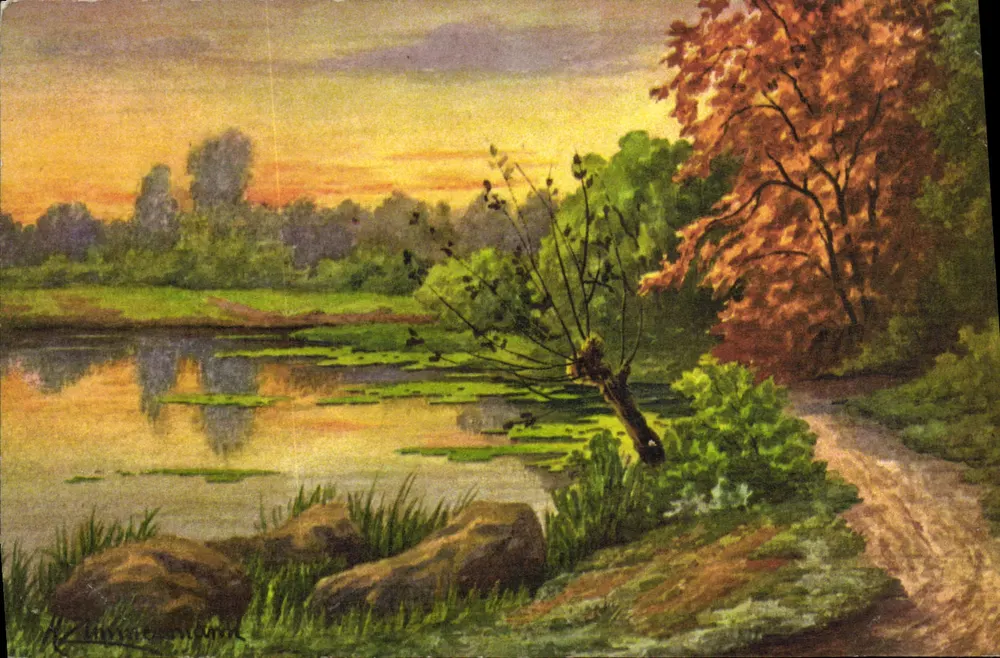 Herbstlandschaft am Rand eines Sees — Malerei — H. Klimmischmann, Nr. 420 - Vorderseite