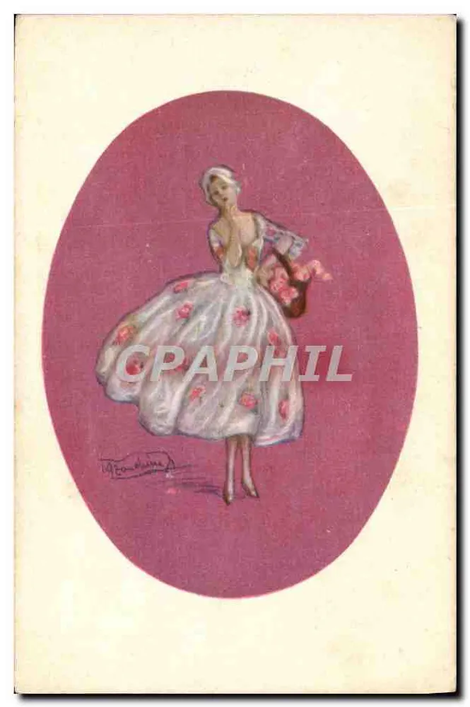 Tänzerin in einem blumigen Kleid — signierte Illustration von M. Foucaudine — Verlag Productions Italière - Vorderseite