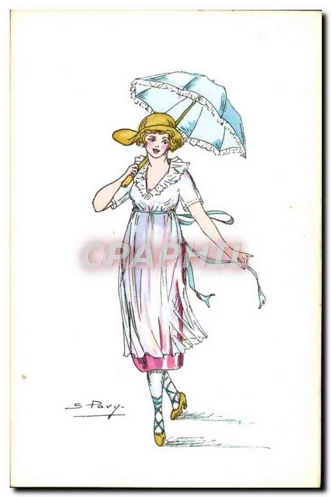 Frau mit Schirm — farbige Illustration — S. Pavy - Vorderseite