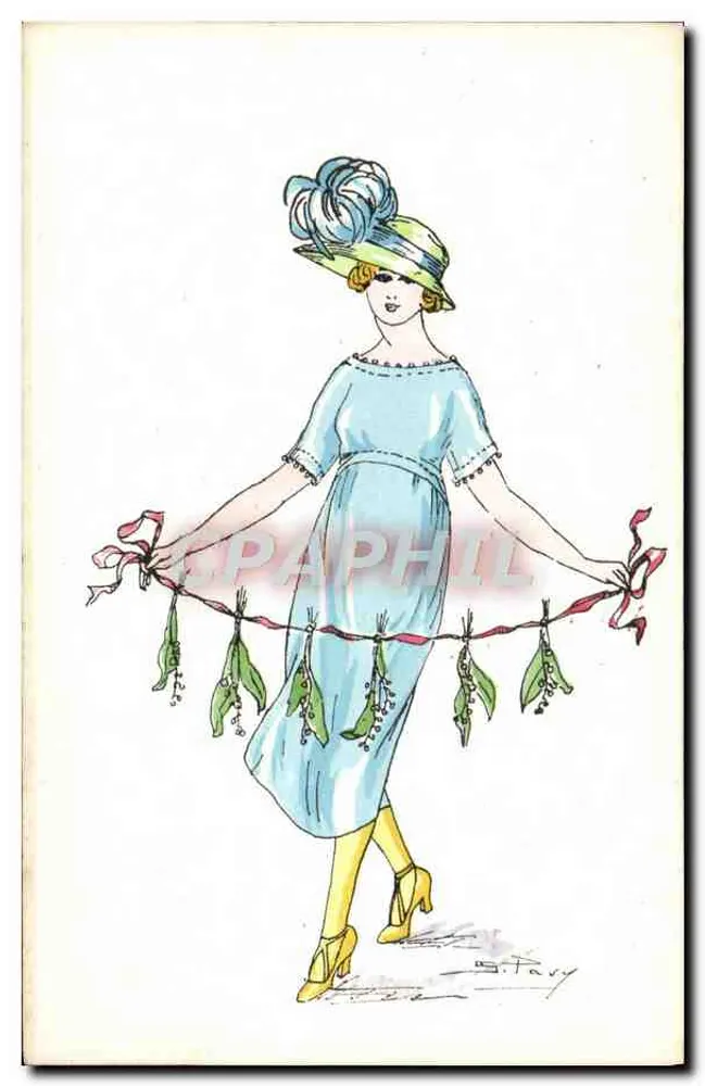 Frau in blauer Robe mit einem Efeukranz — Zeichnung von G. Tavy — J. Picot, Paris - Vorderseite