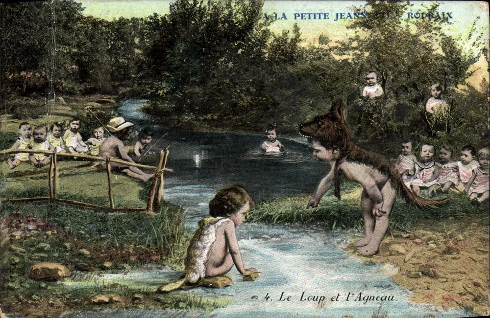 Le Loup et l'Agneau — scène de rivière avec enfants — éditeur ROUBAIX, n°4 - Vorderseite