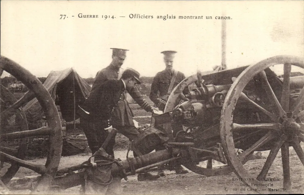 Englische Offiziere, die ein Kanon zeigen — Krieg 1914 — Éditions Guéraud, Marseille - Vorderseite