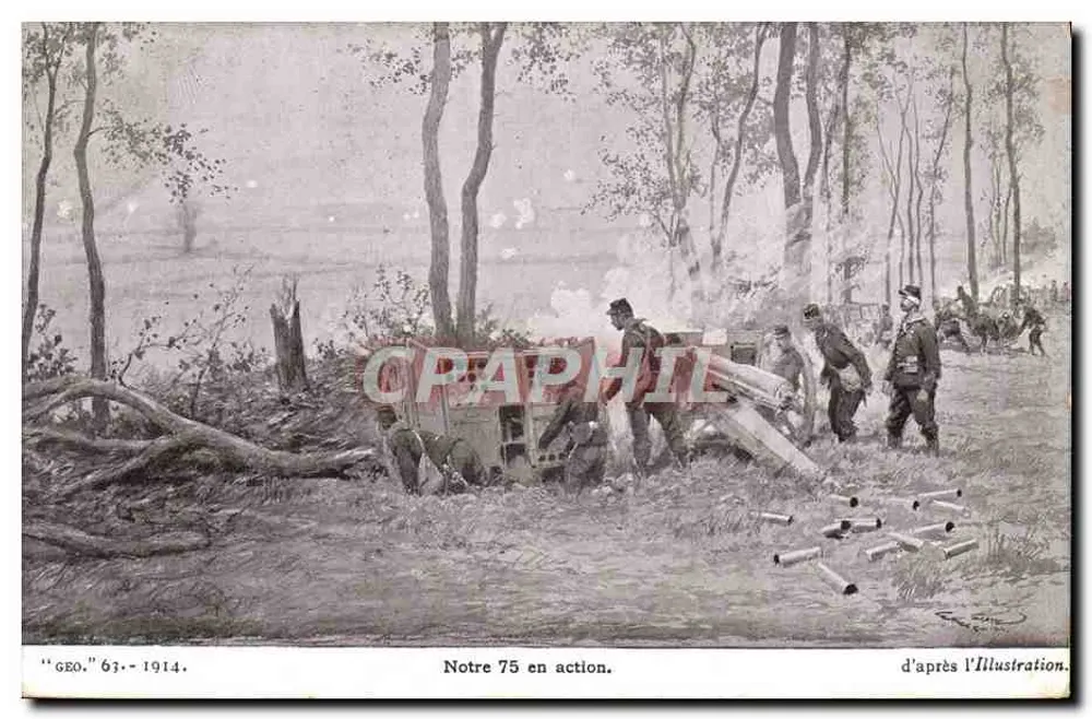 Nossa 75 em ação — segundo a Illustration — "GEO" 63 - 1914 - Frente