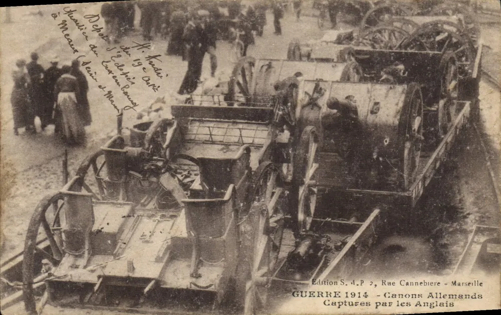 Depot von Édouard in Meaux — deutsche Kanonen, von den Briten erbeutet — Edition S.d.P, Rue Cannebière, Marseille - Vorderseite