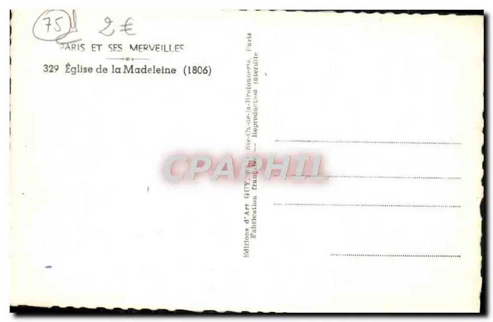 Kirche der Madeleine — Paris — Éditions d'Art Guy - Rückseite