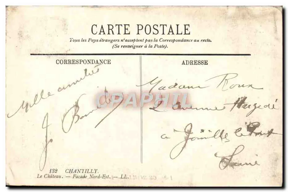 Chantilly — O Castelo — Fachada Nordeste — LL — n°132 - Verso