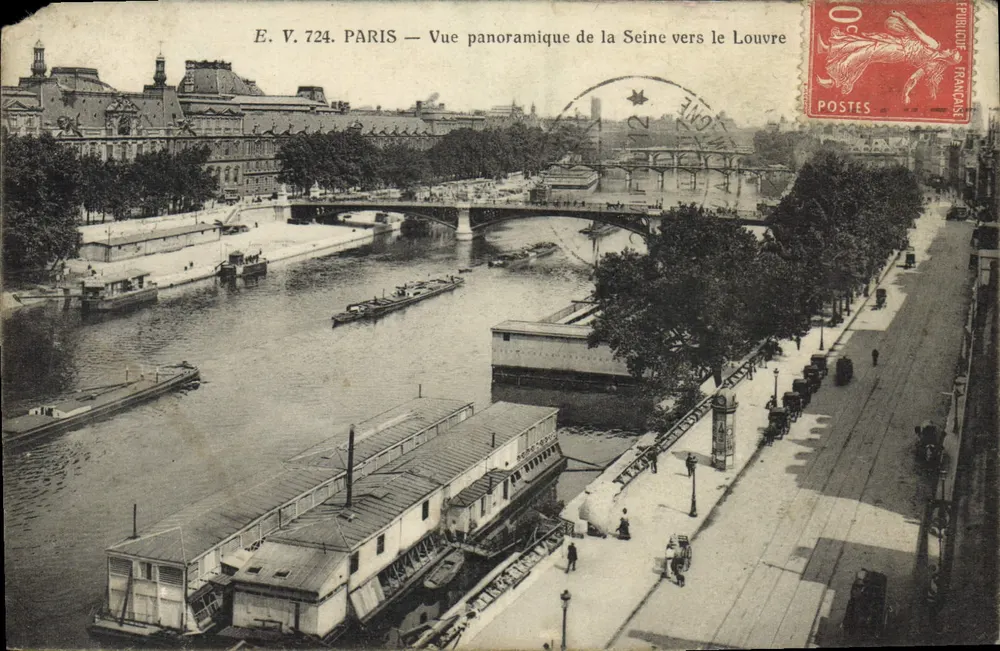 Paris — Panoramablick auf die Seine zum Louvre — E.V. 724 - Vorderseite