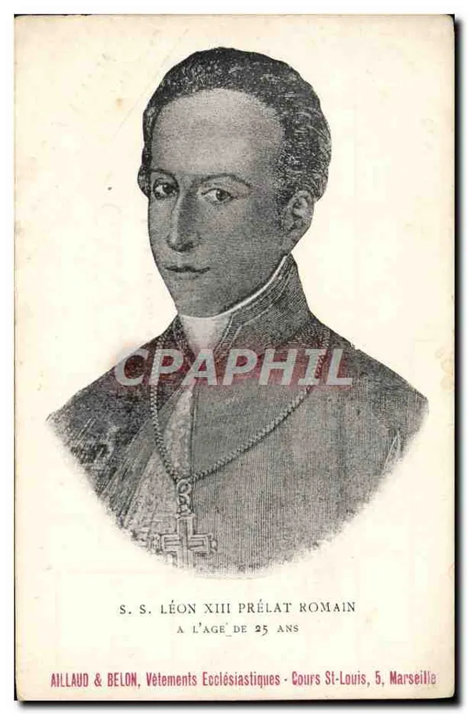 S. S. Léon XIII — Portrait des Papst Leo XIII im Alter von 25 Jahren — Aillaud & Belon, Ecclesiastische Kleidung, Cours St-Louis, 5, Marseille - Vorderseite