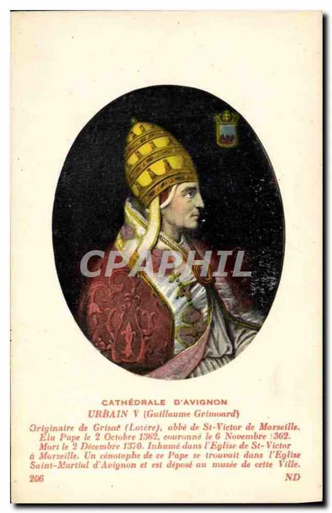 Cattedrale di Avignone — Urbain V (Guillaume Grimoard) — Imp. Lév et Mondon, Parigi - Recto