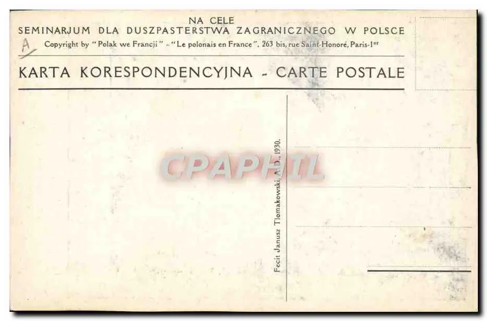 J.E.m. Arcebispo Cardeal D<sup>e</sup> August Hlond — retrato emoldurado — editor não visível - Verso