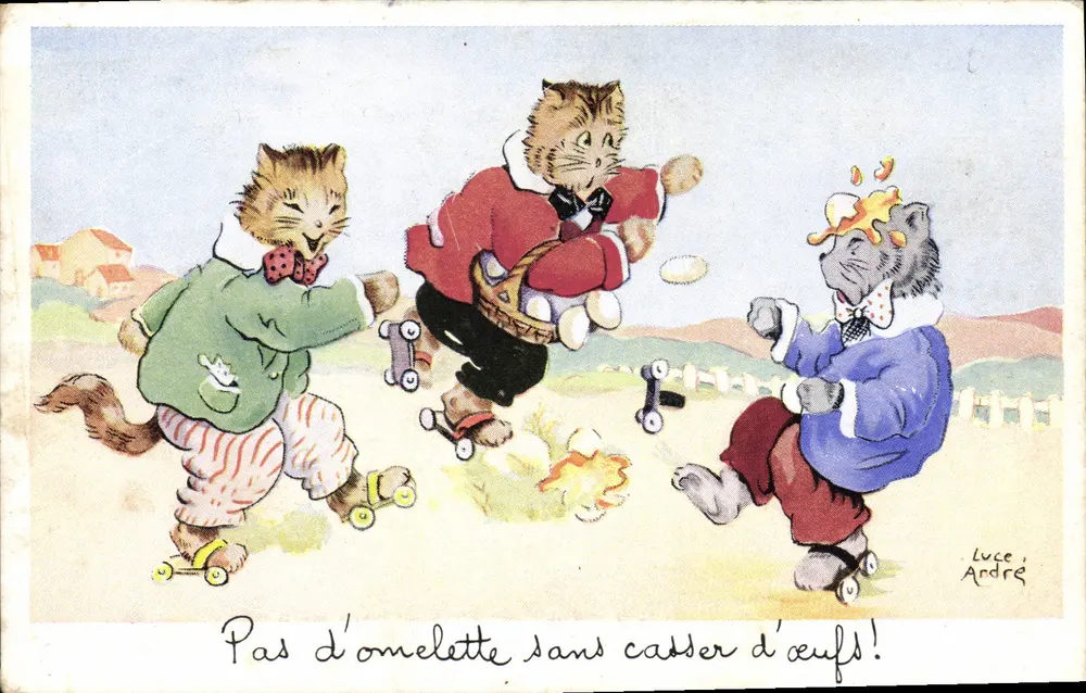 Drei Katzen auf Rollen — Eier-Spiel — Luce André - Vorderseite