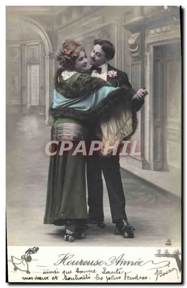 Casal em patins de roda — Feliz Ano — Boiron - Frente