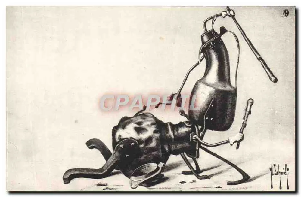Caricatura de um homem mecânico — editor H. Schmidt, n°9 - Frente