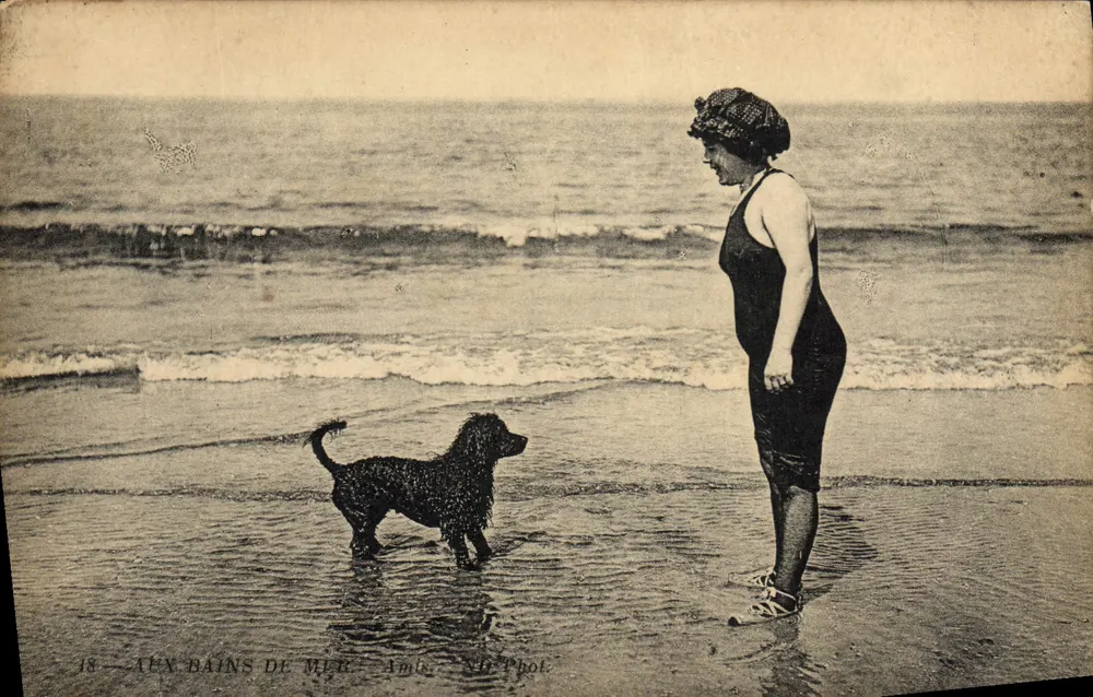 Bäder am Meer — Frau und Hund am Strand — Freunde, Nr. 18 - Vorderseite