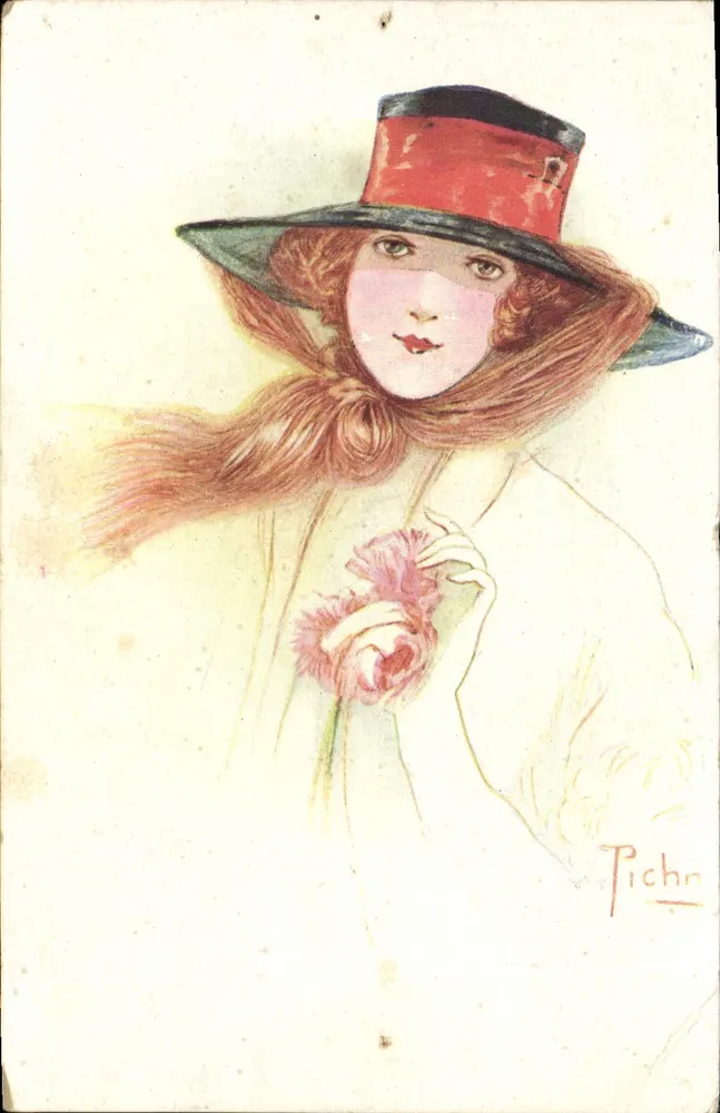 Frau mit rotem Hut — Illustration — Tichn - Vorderseite