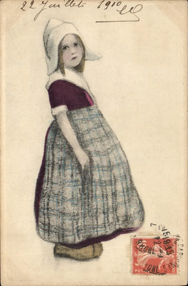 Mädchen im traditionellen Kleid — datiert 22. Juli 1910 — Verleger M. M. MUNNE, Nr. 173 - Vorderseite
