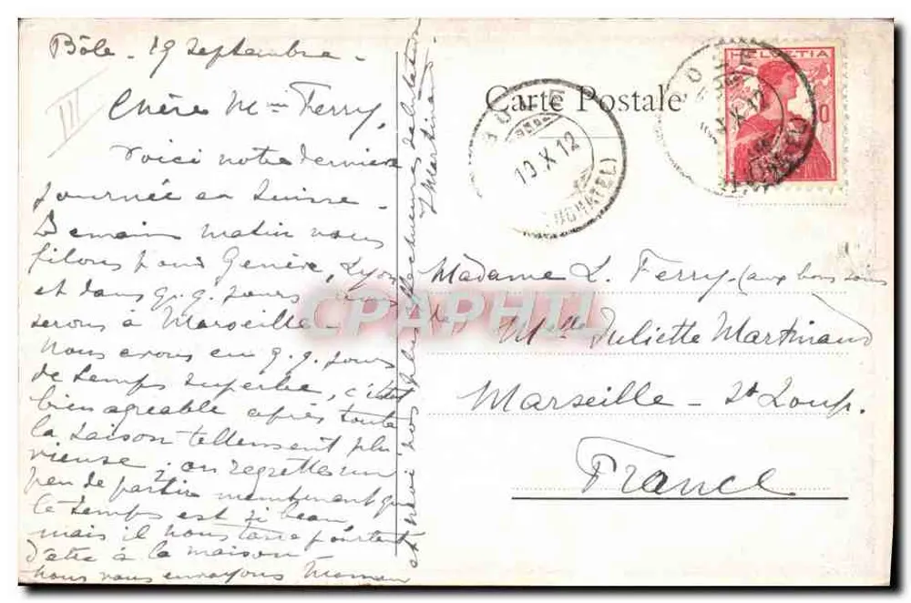 Colombier — pittoreske Ansicht mit baumumrahmtem Weg und Kirche — E. Paris, 1898 - Rückseite
