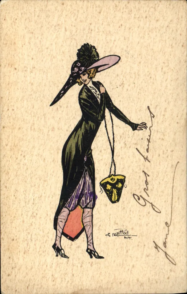 Mulher elegante com chapéu — ilustração — Edição Artística Paris, série 136 - Frente